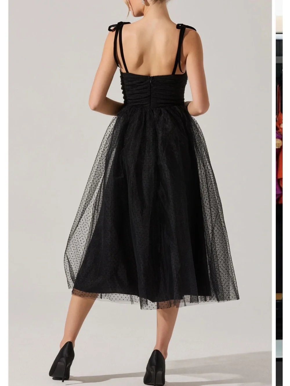 NWOT ASTR the Label Karyme Tie Strap Polka Dot Black Midi Dress Size M - Picture 3 of 17